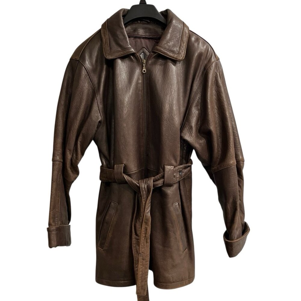 Tibor Leathers Jacket Womens L Brown Leather Mid Length Belted Soft Western